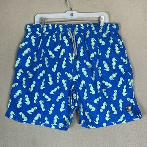 Tom & Teddy Swim Trunk Mens XL Blue Animal Print Elastic Waist Lined Regular Fit